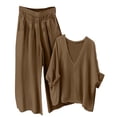thumbnail image 3 of UPPADA Ensembles de Pantalons de Voyage pour Femmes 2 Pcs, Ensembles 2 Pcs pour Femmes Ensemble Assorti Décontracté Hauts à Manches Longues à Col Ras du Cou et Pantalons Capri Ensemble de Détente Assorti Ensembles de Pyjamas Brun, TTG, 3 of 7