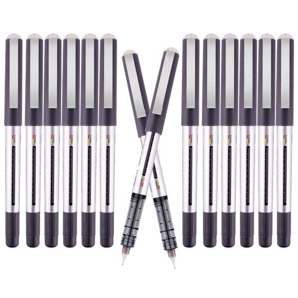 EYEYE Stylos à Pointe Extra Fine 0,5 mm à Bille Roulante Stylos Noirs Pointe Fine, Stylos à Bille Roulante à Encre Liquide Stylos à Pointe à Bille Roulante à Encre Noire, Stylo à Bille Roulante à Encre Noire Gratuite, Encre Lot de 12 Stylos de Bureau