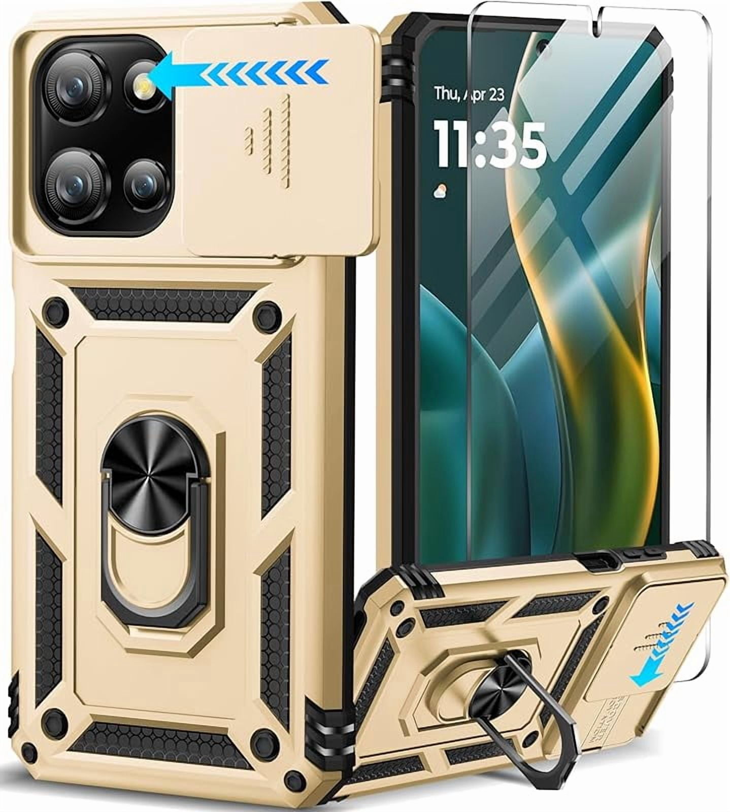 MUKO for Motorola Moto G 5G 2025 Case with Screen Protector & Slide Camera Lens Cover, Built-in 360°Rotate Magnetic Ring Stand Shockproof Protective Phone Case for Moto G 2025 Case Gold