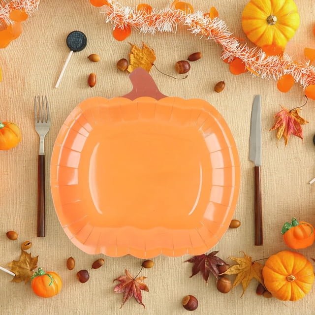 Pumpkin Dish Theme Party Decorations Disposable Paper Dinner Dish Pumpkin Decorations 9 Inches Paper Dinner Dish