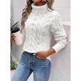 thumbnail image 4 of Chandails à Col Roulé pour Femmes, Tricot Torsadé, Manches Longues, Chandail, Haut, Automne Hiver, Décontracté, Uni, Blanc, M, 4 of 6