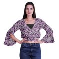 thumbnail image 4 of Moomaya Printed Womens Crop Top Wrap Style Top Wear Ruffle Long Sleeve Casual Summer Blouse, 4 of 5