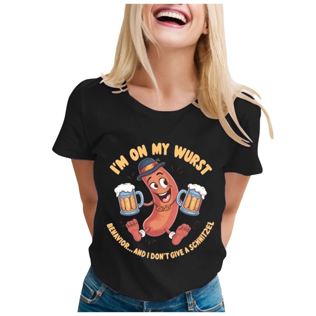 LUOGENLI T-shirts pour Femmes Mode Décontractée Imprimé Col Rond Manches Courtes pour l'Été Amusant 4TG T-shirts Graphiques pour Femmes T-shirts Graphiques pour la Saint-Valentin Pâques Noir G