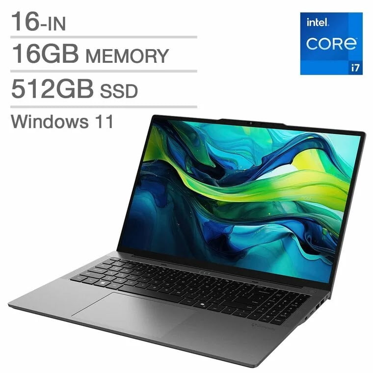 Acer Gateway Laptop - 16" WUXGA IPS Intel Core  i7-1255U| 16GB DDR5| 512GB SSD| Micro SD Card Reader| W11- Excellent Recertified with 1 Year Acer Manufacturer Warranty