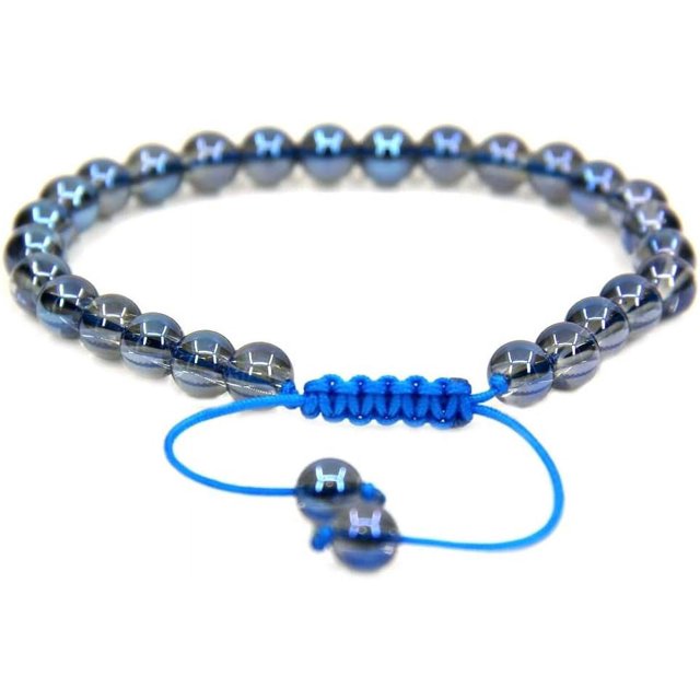 Bracelet Ajustable Unisexe en Perles Rondes de 6 mm en Quartz Clair Bleu Aqua Naturel