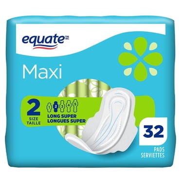 Equate Long Super Absorbency Maxi Pads with Flexi-Wings, Size 2, 32 Count