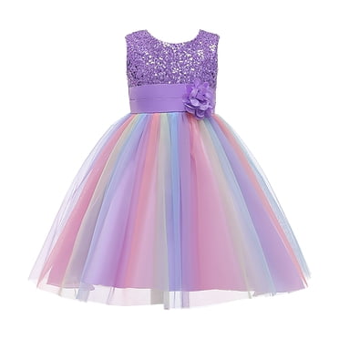Cameland Robe de Fête d'Anniversaire pour Tout-Petites Filles en Tulle Coloré avec Nœud et Fleurs, Robes pour Enfants