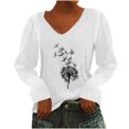 thumbnail image 1 of Yuyuzo Womens Basic Fall Tops V Neck Long Sleeve Dandelion Pattern Comfy Tunic Top Tees Pullover Blouse, 1 of 4