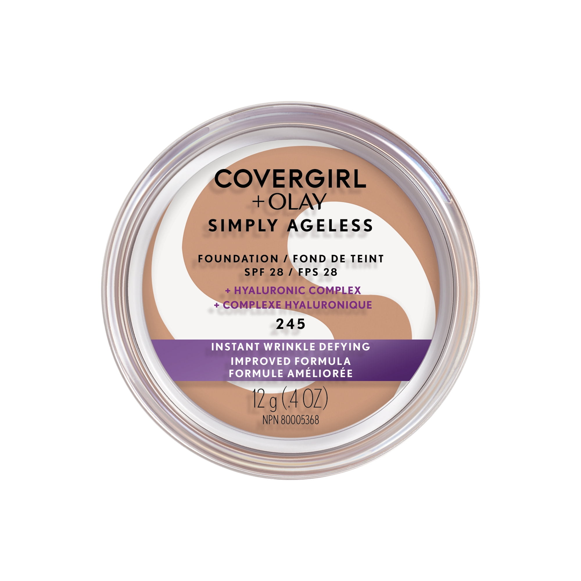 COVERGIRL Fond de teint Simply Ageless Instant Wrinkle Defying avec complexe hyaluronique, vitamine C et niacinamide - SPF 28, 100% sans cruauté