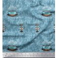 thumbnail image 1 of Soimoi Blue Poly Georgette Fabric Caramel & Americano Coffee Beverages Decor Fabric Printed Yard 52 Inch Wide, 1 of 3