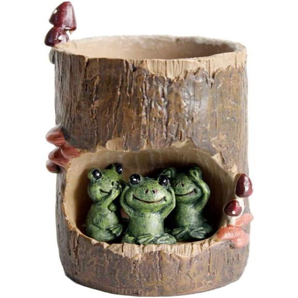 Flower Pot Succulent Planters Tree Hole Pots Resin Flower Plant Pot Office Home Garden Decoration (Frog)