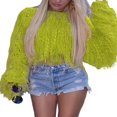 thumbnail image 2 of Femmes Recadrée Pull Couleur Unie Manches Longues Pompon Tricot Court Pulls Automne Hiver Nombril Tricoté, 2 of 5