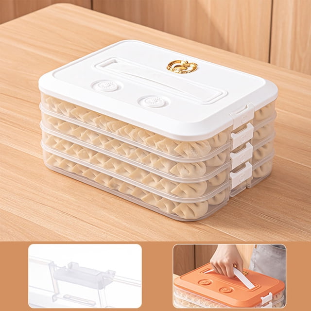 Food Storage -Layer Dumpling with Airtight Lids 4-Stack Stackable Fridge Organizer for Freshness Reusable Cookie Container and Recoder Chip