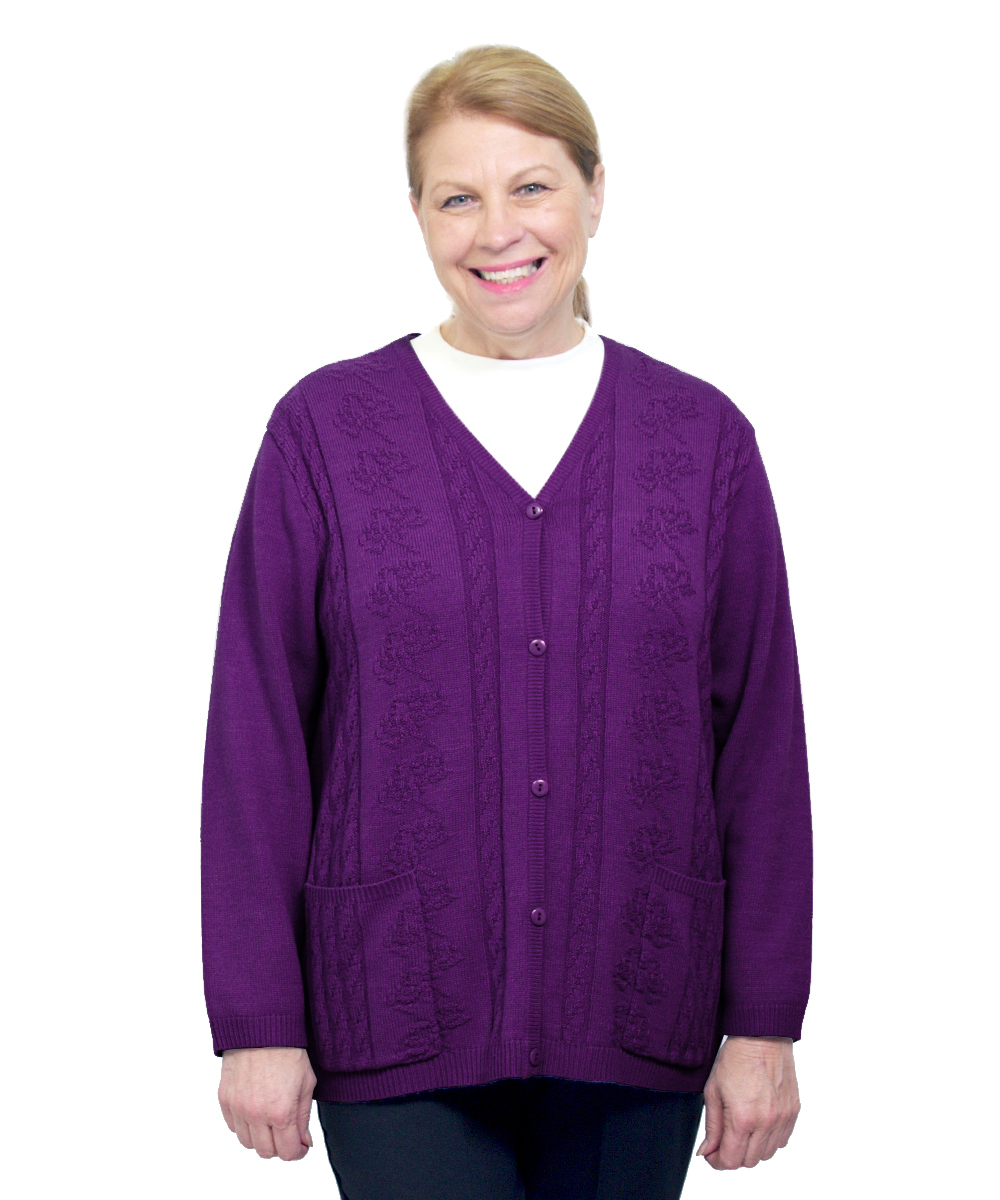 Silverts Women Cardigan Open Back Knit Sweater, XL, Plum