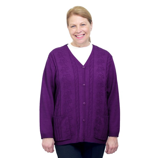 Silverts Women Cardigan Open Back Knit Sweater, L, Plum