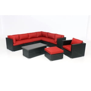 Innesbrook Collection 9-Piece Aluminum Patio Conversation Set with Red Cushions