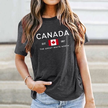 WILLBEST T-Shirt en Coton Femme T-Shirts Femmes Fête du Canada Chandails Drapeau du Canada T-Shirt Graphique Feuille d'Érable Canadienne Manches Courtes T-Shirt Patriotique Hauts