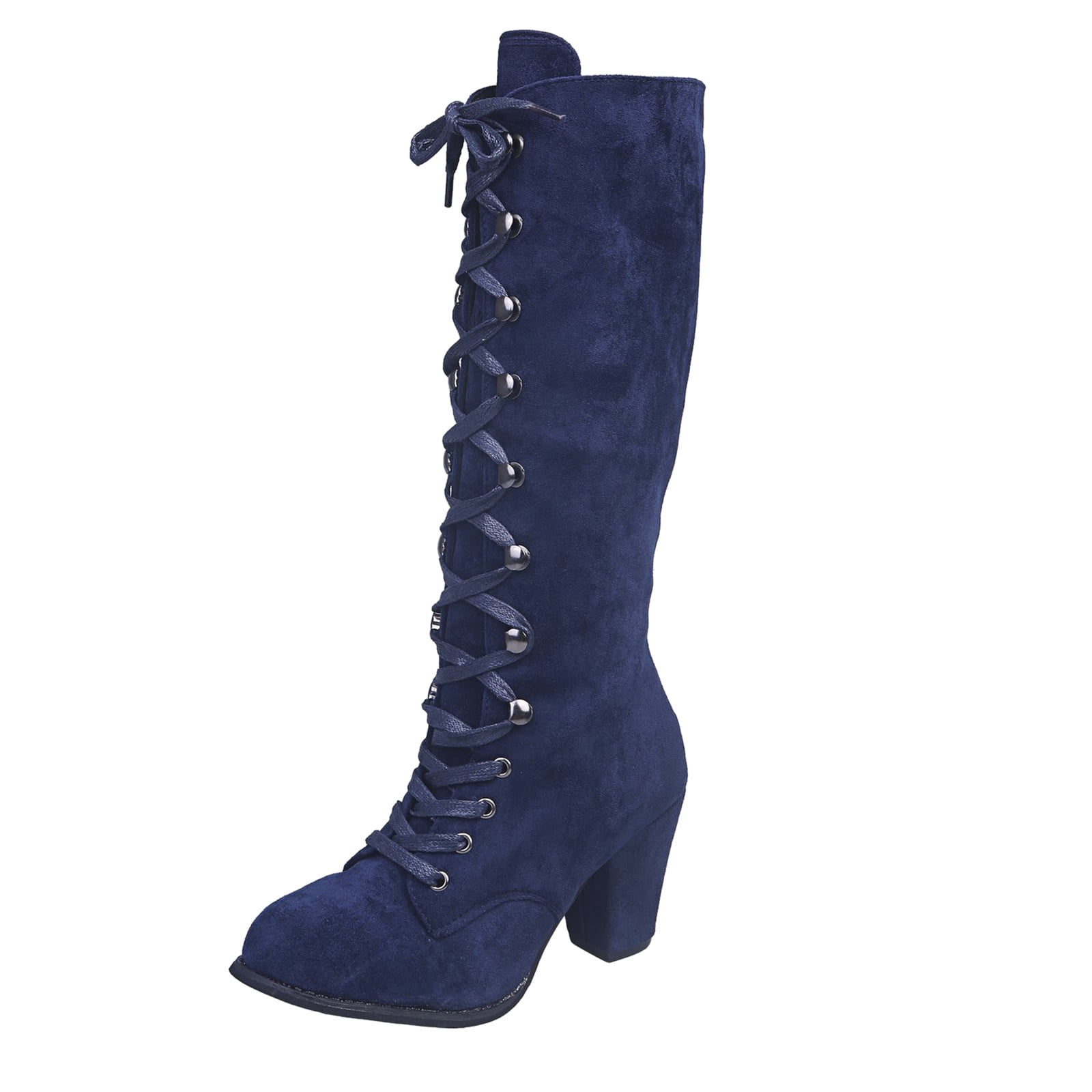 Bottes Rétro Mi-Mollet à Lacets pour Femmes, Mode Décontractée Vintage, Couvre-Talons pour Gazon, Bottes Rétro pour Femmes, Chaussures à Talons Épais Vintage