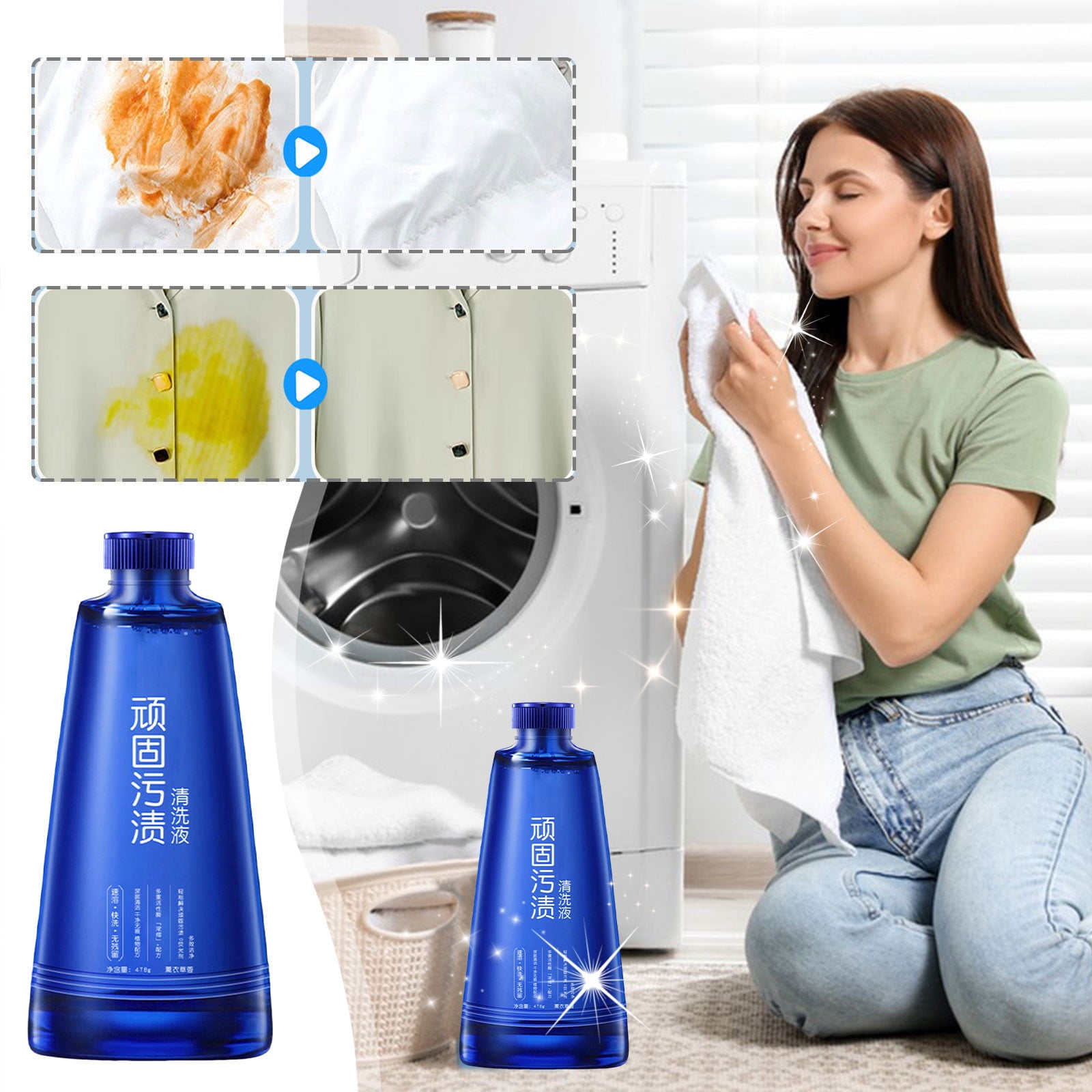 XYAIYT Powerful Stain Remover for Stubborn Stains 500 ml Laundry Detergent Cleaner with Brightening Formula for Effective Fabric Cleaning and Whitening,Suitable for All Clothes Blue