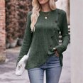 thumbnail image 2 of Pompotops Women's Solid Round Neck Stripe Brushed Bottom Solid Button T-shirt Top Clearance, 2 of 7