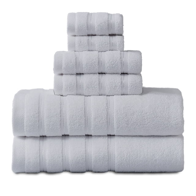 Hitime Bath Towel Sets of 6 Pieces, 2 Bath Towels 2 Hand Towels 2 Washcloths, 100% Cotton Highly Absorbent Towels for Bathroom, Gym, Hotel - Light Gray