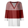 thumbnail image 5 of cfhntfmh Hauts à Manches 3/4 pour Femmes Automne 2024 Chemises Habillées Tendance à Blocs de Couleur T-Shirts Décontractés à Col en V, 5 of 5