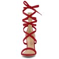 thumbnail image 2 of BLISSFUL STEP Sandales à Talon Aiguille à Bout Ouvert à Lacets Unies pour Femmes Rouge 9, 2 of 6