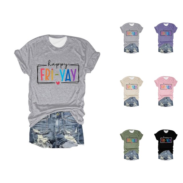 T-shirts pour Femmes « Happy Friday Teacher » 2026, Mode d'Été, Manches Courtes, Col Ras du Cou, T-Shirts Graphiques Amusants « Friday Weekend »