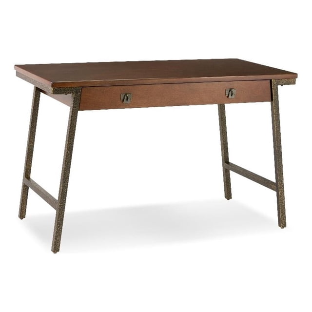 Pemberly Row Wood Computer Desk in Walnut and Foundry Bronze