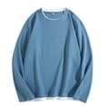 thumbnail image 1 of WRKEKC Chandail à Col Rond pour Hommes, Faux Deux Pièces, Couleur Unie, Chandail à Capuchon Décontracté pour Superposition, Manches Longues, Haut à Col Rond pour Hommes, Automne Hiver, 1 of 3