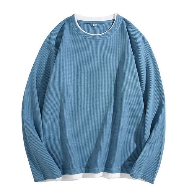 WRKEKC Chandail à Col Rond pour Hommes, Faux Deux Pièces, Couleur Unie, Chandail à Capuchon Décontracté pour Superposition, Manches Longues, Haut à Col Rond pour Hommes, Automne Hiver