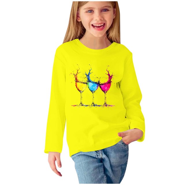 Huvoen T-Shirt de Base à Rayures à Manches Longues pour Superposition, Blouses et Chemises à Manches Longues à Col Rond pour Filles, Chemises à Manches Longues à Imprimés, Jolis Chandails Ras du Cou, Hauts, Blouses Habillées Décontractées, Vêtements, Jaune, 3 Ans