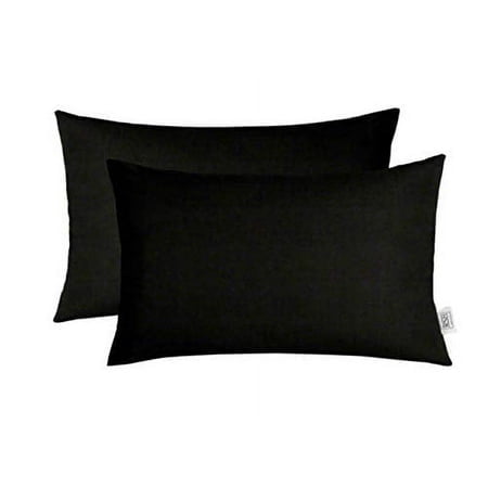 Set of 2 Indoor Outdoor Decorative Rectangle Lumbar Throw Pillows Made of Sunbrella Canvas Black (20" x 12")
