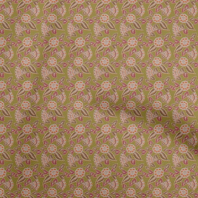 oneOone Velvet Dark Olive Green Fabric Kalamkari Craft Projects Decor Fabric Printed By The Yard 58 Inch Wide