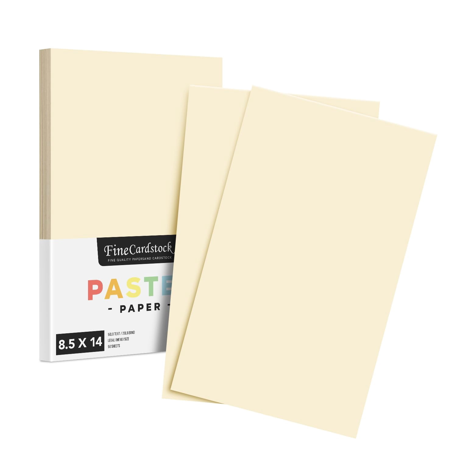 Cream - Color Paper 20lb. Size 8.5 X 14 Legal/Menu Size 50 Per Pack