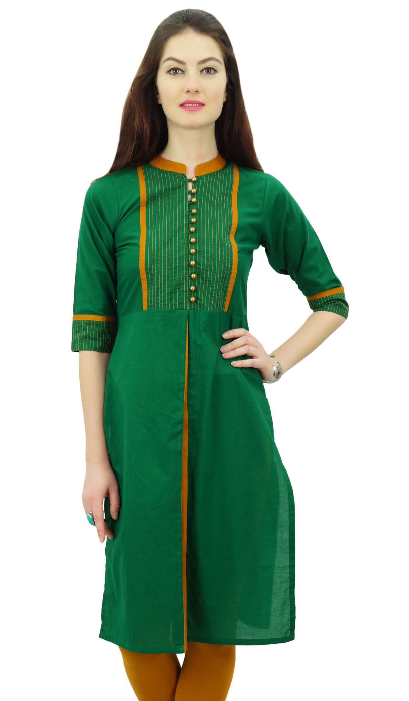 Phagun Women Solid Pattern Mandarin Collar Straight Kurti Indian Designer Ethnic Dress