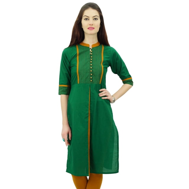 Phagun Kurti Droite à Col Mandarin pour Femmes, Motif Uni, Robe Ethnique Indienne de Designer