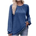 thumbnail image 1 of IROINNID Rabais T-shirt à Manches Longues en Polyester pour Femmes Chemises en Coton pour Femmes Décontracté Uni Col Rond T-shirt Ample Haut, Bleu, 1 of 6
