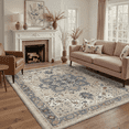 thumbnail image 1 of 5x7 Area Rugs for Living Room and Bedroom with Non Slip Backing Low Pile Light Weight Machine Washable Indoor Rug Persian Medallion Print Pattern, Dusty Blue, 1 of 6