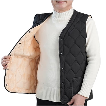 fatyb Mens Fleece Lined Vest V Neck Sleeveless Quilted Jacket Button down Casual Warm Mens Outdoor Vest