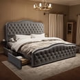 thumbnail image 4 of GUNAITO King Size Bed Frame with 4 Storage Drawers, Velvet Upholestered Platform Bed with Wingback Buttons Headboard and Bedside Storage Board, Grey, 4 of 11