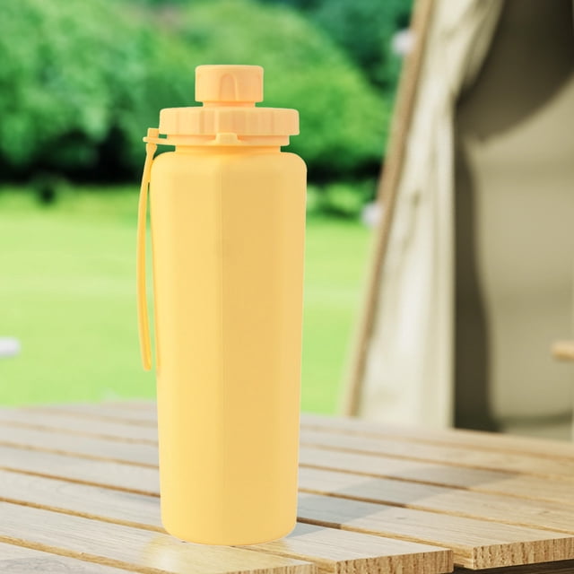 Outdoor Foldable Sports Water Bottle 600ml - High Temperature Proof Silicone Kettle | Portable Collapsible Design for Camping, Hiking, Sports | With Durable Lifting Rope | Leakproof | Sky Blue