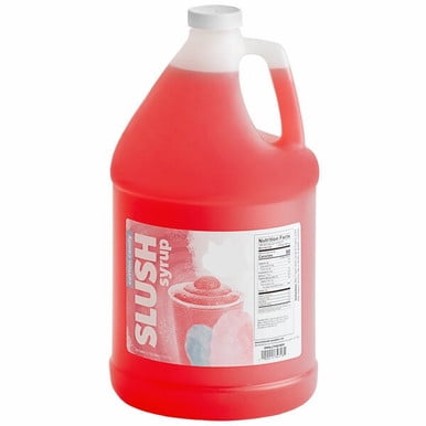 Table Top King Cotton Candy Slushy Syrup 5:1 Concentrate Bulk Food Service in a 1-gallon (3.7L) jug. The vibrant pink syrup is packaged in a sturdy plastic container with a handle for easy pouring. The label features a cotton candy-inspired design with nutritional information visible. Ideal for creating cotton candy-flavored slushies, desserts, and beverages, this syrup is perfect for food service or large gatherings.