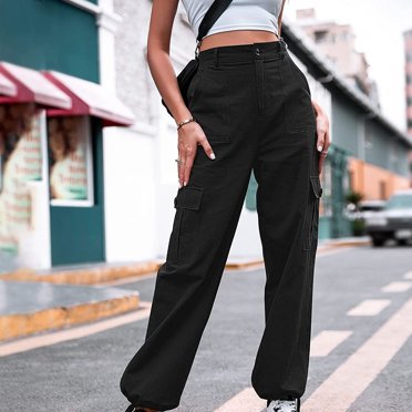 Meichang Pantalon Cargo pour Femmes avec 6 Poches, Taille Haute, Taille Élastique, Uni,