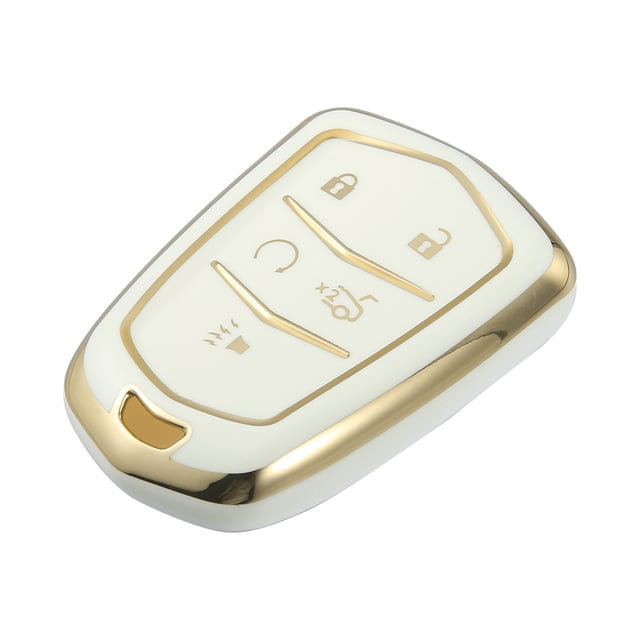 Unique Bargains Car Key Fob Cover 5 Button Remote Key Fob Case TPU Button Full Protector Cover White for Cadillac XT5 2017-2020