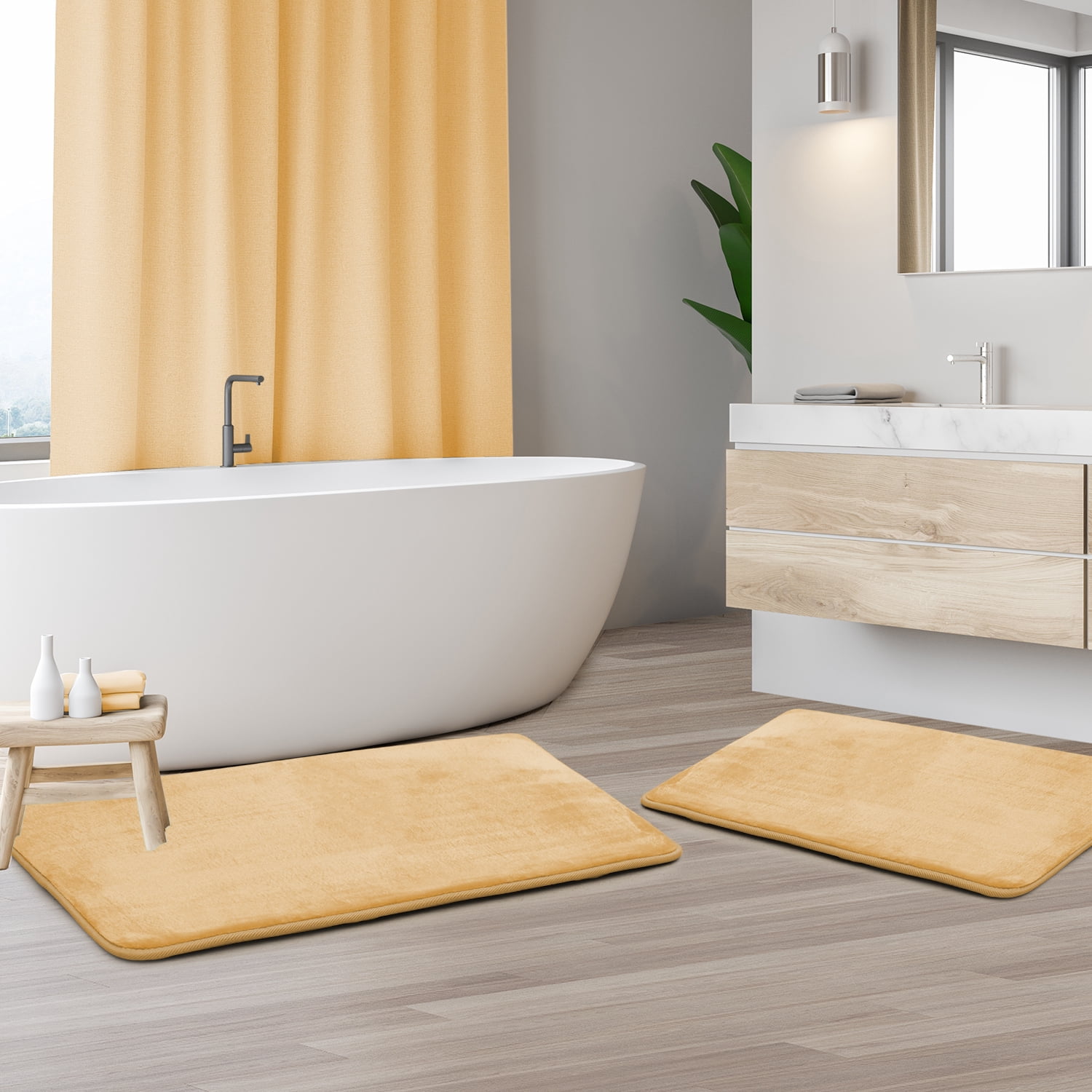 Set of 2 Large Clara Clark Bath Mat Bathroom Rug - Absorbent Memory Foam Bath Rugs - Non-Slip, Thick, Cozy Velvet Feel Microfiber Bathrug, Plush Shower, Toilet- Floor Bathmats Carpet - Cream - 20"x32"