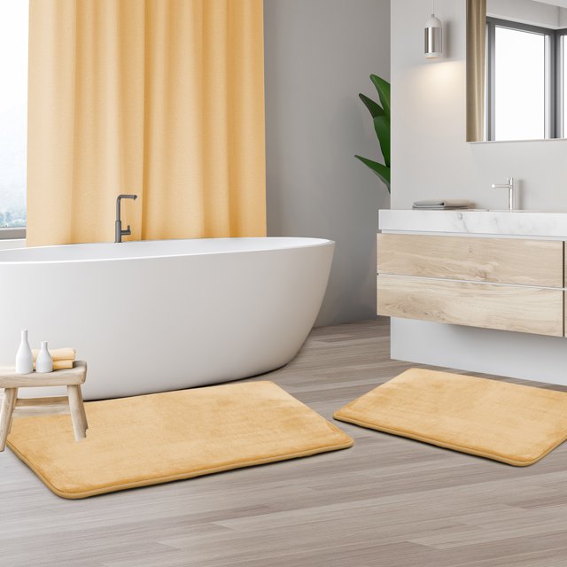 Set of 2 Large Clara Clark Bath Mat Bathroom Rug - Absorbent Memory Foam Bath Rugs - Non-Slip, Thick, Cozy Velvet Feel Microfiber Bathrug, Plush Shower, Toilet- Floor Bathmats Carpet - Cream - 20"x32"