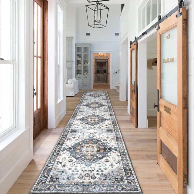 Aopota Runner Rugs for Hallways Non-Slip Washable Kitchen Rug with Rubber Backing Boho Bedroom Bathroom Living Room Grey 2'X10'