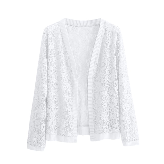 Timegard Lightweight Cardigans for Women Plus Size Hollow out Open Front Long Sleeve Lace Fall Jacket