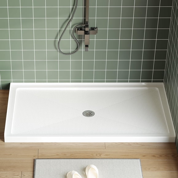 Drain Central de Base de Douche 60 Pouces x 32 Pouces – Bac de Douche en ABS Léger avec Surface Antidérapante, Conception à Seuil Unique pour une Installation Facile (Blanc)